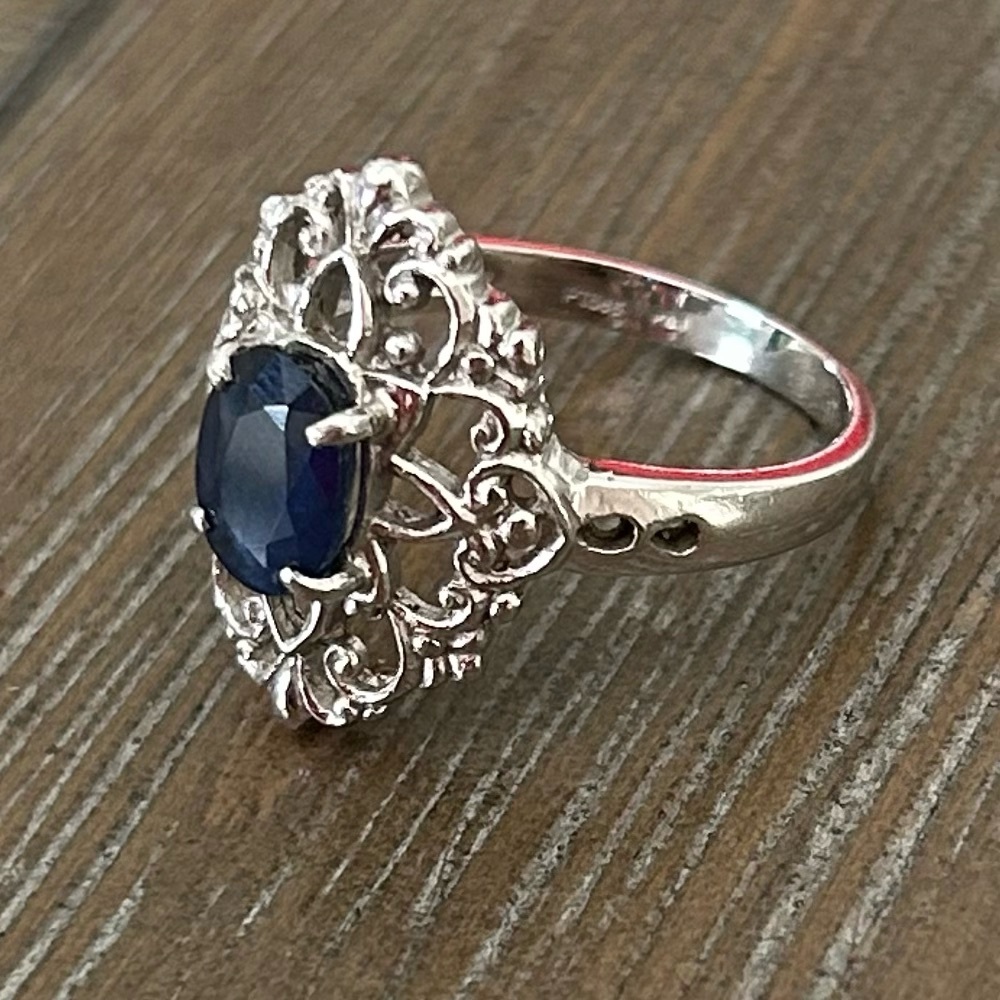 14k White Gold Platinum Sapphire Ring - Picture 10 of 14